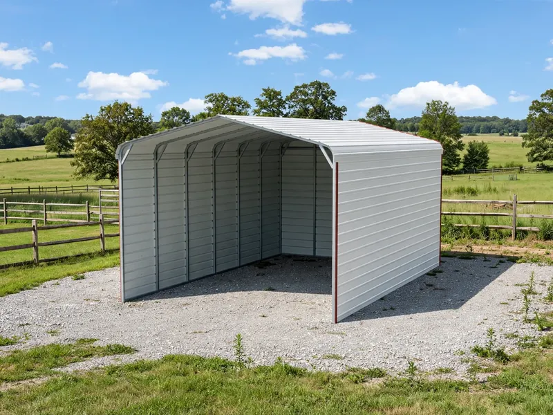 Open-front metal building with side coverage