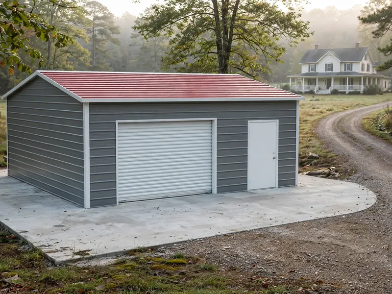Enclosed garage with a walk-in door