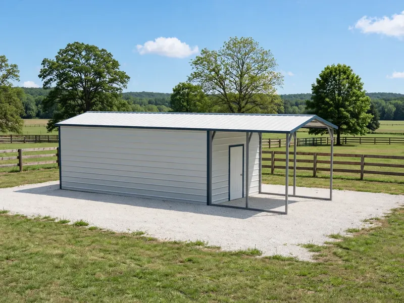 Vertical-roof building with enclosed storage