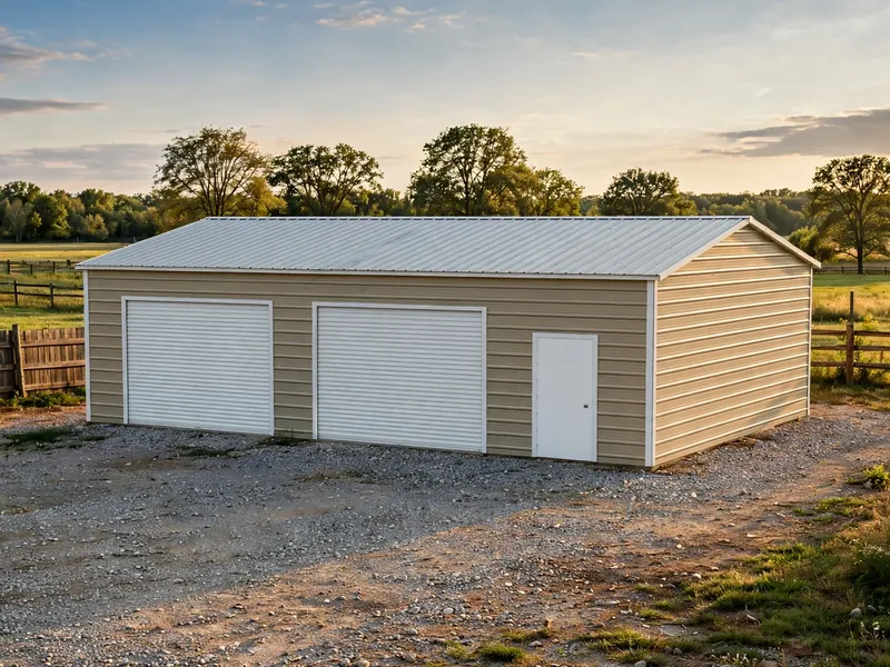 Metal garage with two side vehicle doors