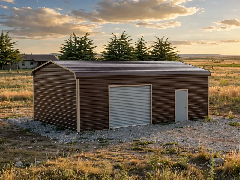 Regular-roof garage with vehicle and walk-in doors