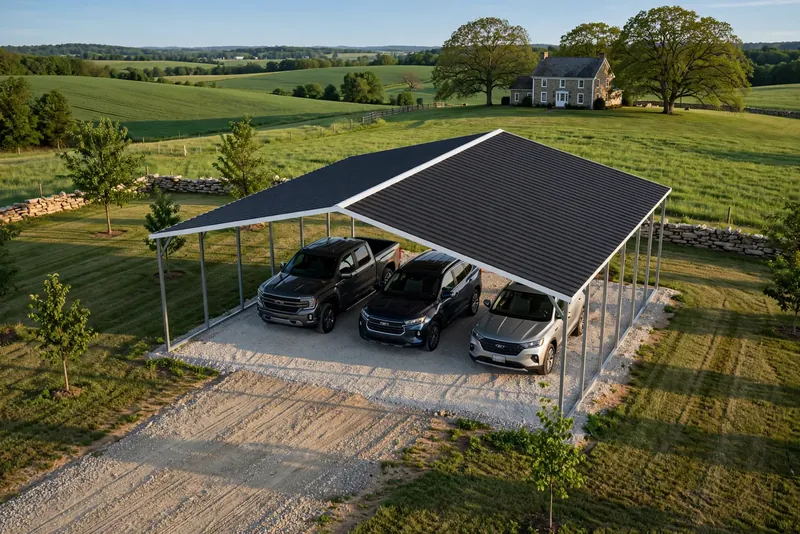 30 × 30 three-vehicle carport: computer render