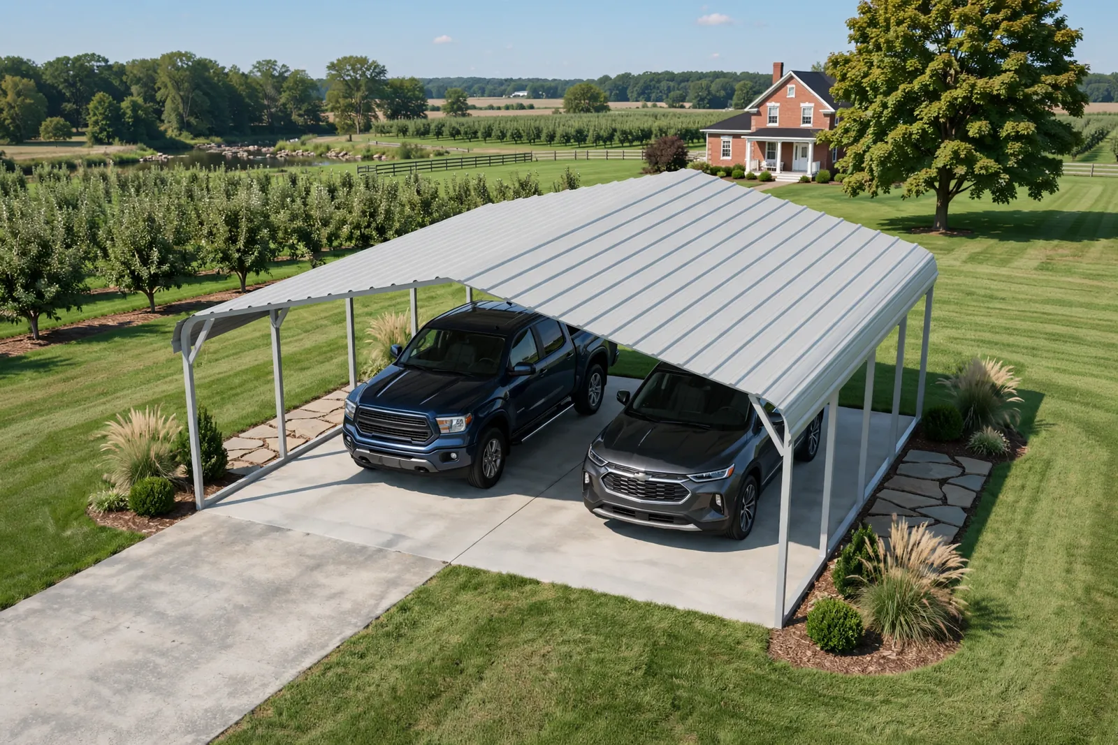 20 × 20 two-car carport: computer render