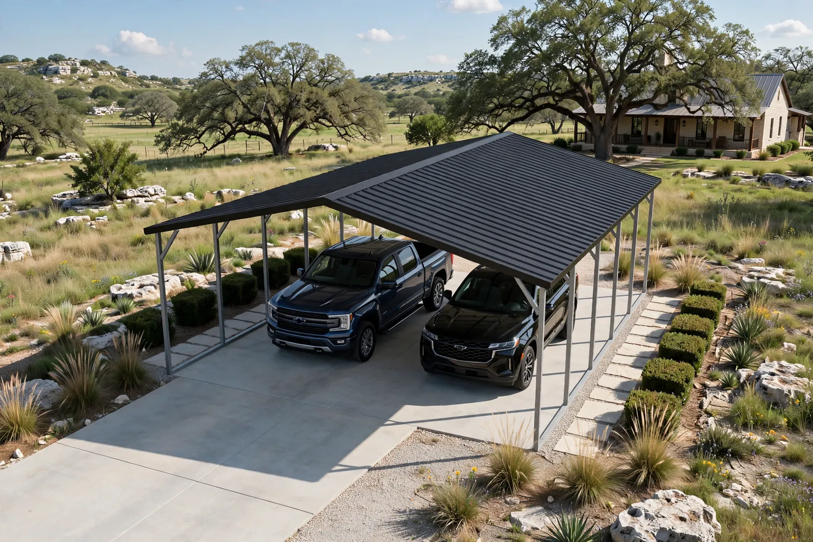 20 × 25 two-car carport: computer render
