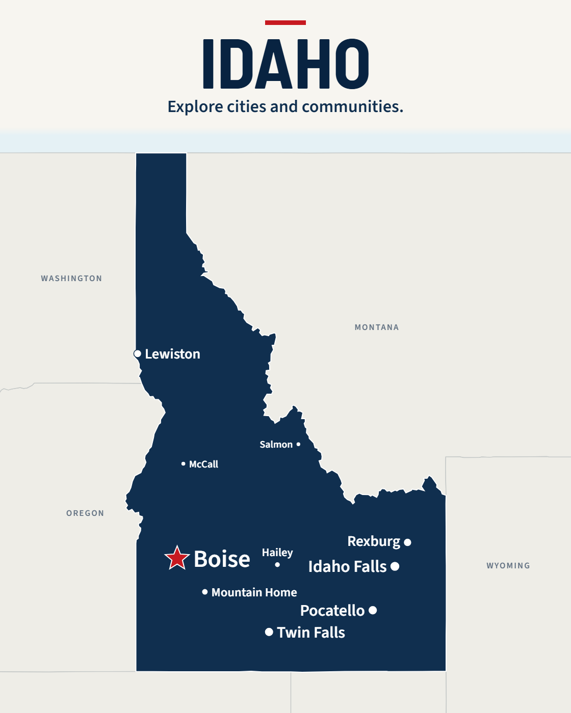 Idaho map with major cities and a capital star