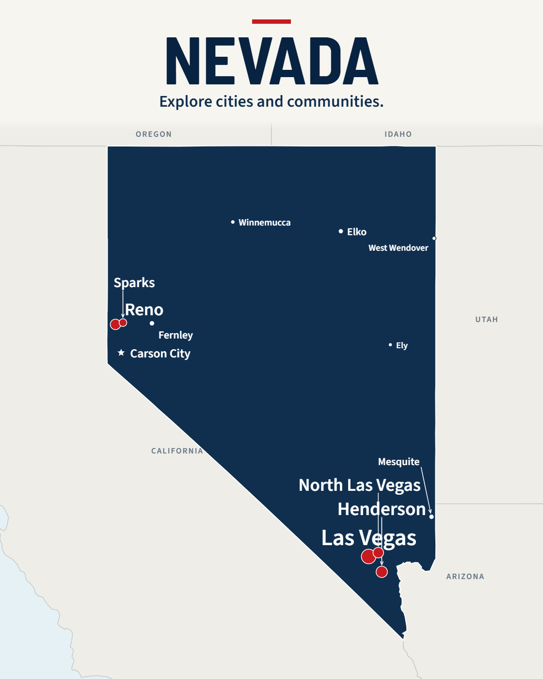 Nevada map with major cities and a capital star