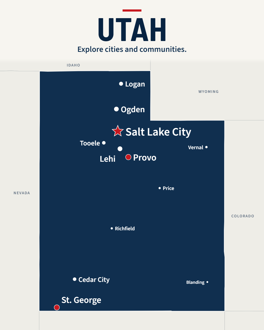 Utah map with major cities and a capital star